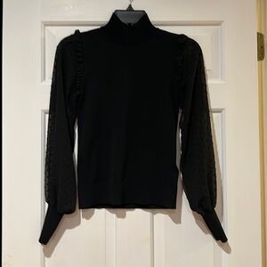 Topshop mock neck top puff sheer sleeves with heart design